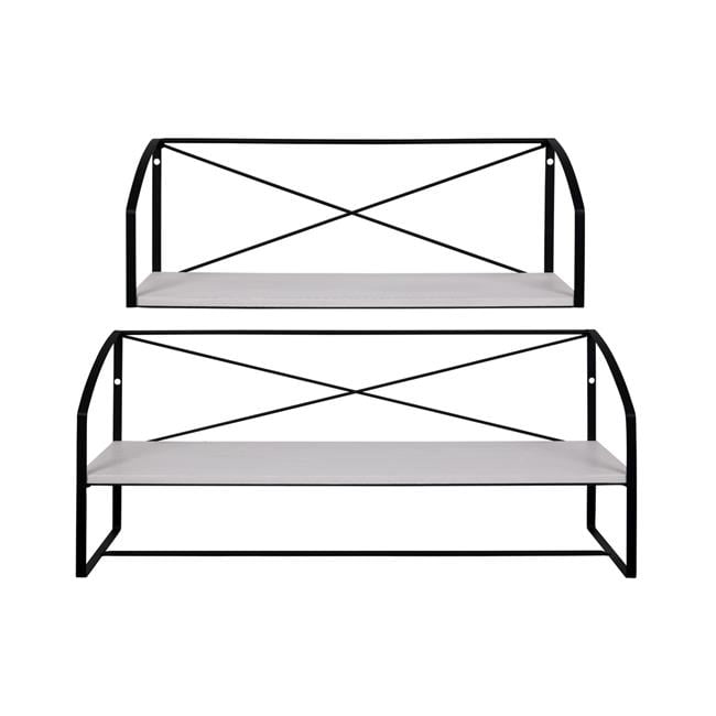 HomeRoots Farmhouse Style Wood & Metal Wall Shelves Set of 2