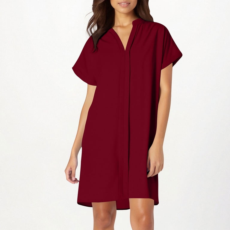 Ashirexll Womens Summer Dresses, Casual Dresses for Women, Solid Color  Short Sleeve V-Neck Light Mature Loose Dress - Walmart.com