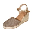 thumbnail image 4 of Rokment Bohemian Crochet Wedges Dress Sandals for Women Bride Wedding Beach Summer Handmade Closed Toe Espadrilles Chunky High Heel Casual Spring Dressy Sandals Brown Size 6.5, 4 of 5