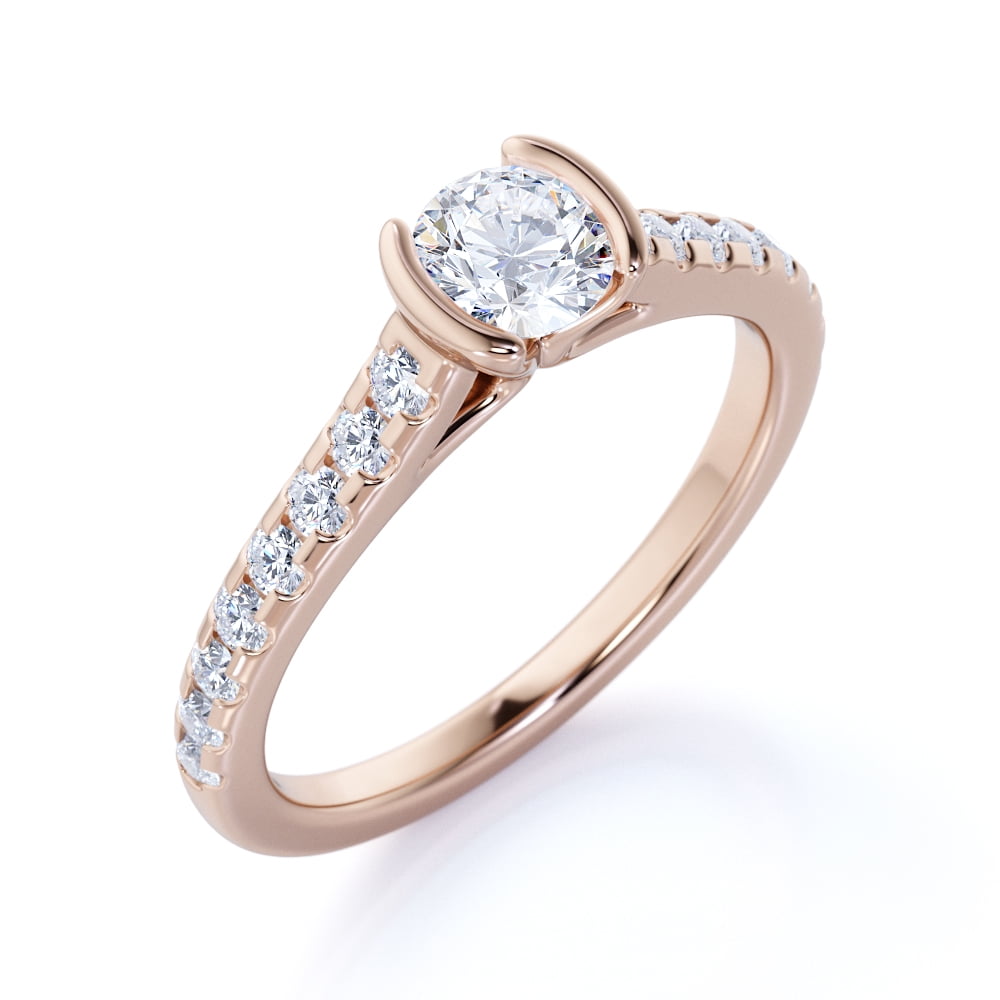 Bezel Engagement Ring Promise Ring 14K Gold Ring 1.25 CT Bezel Set Round Brilliant Cut Moissanite Ring Lab Diamond Wedding Ring