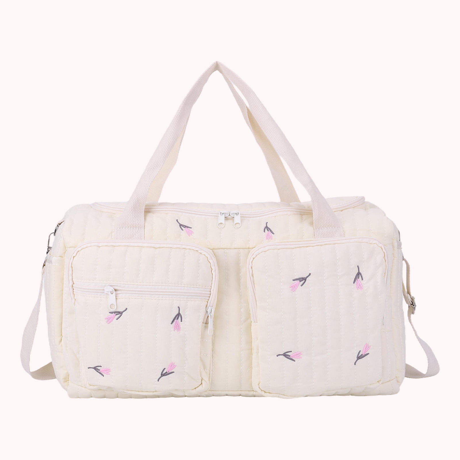 HUISZJ Quilted Diaper Bag Tote, Multi-Pockets Duffle Bag, Large Capacity Diaper Bag for Mom Dad, Tulip Print