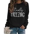 thumbnail image 1 of Jersey de manga larga con cuello redondo, sudadera holgada informal de fibra de poliéster de Color sólido para mujer, Top negro, palabra blanca M, 1 of 6