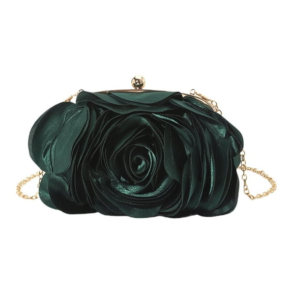 Necvior Women Elegant Rose Flower Satins Mini Evening Clutch Bag with Detachable Chain for Wedding Parties Event Handbag Purse