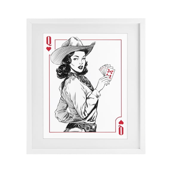 Stupell Industries Cowgirl Queen of Hearts White Framed Print Under Glass, design by Ziwei Li