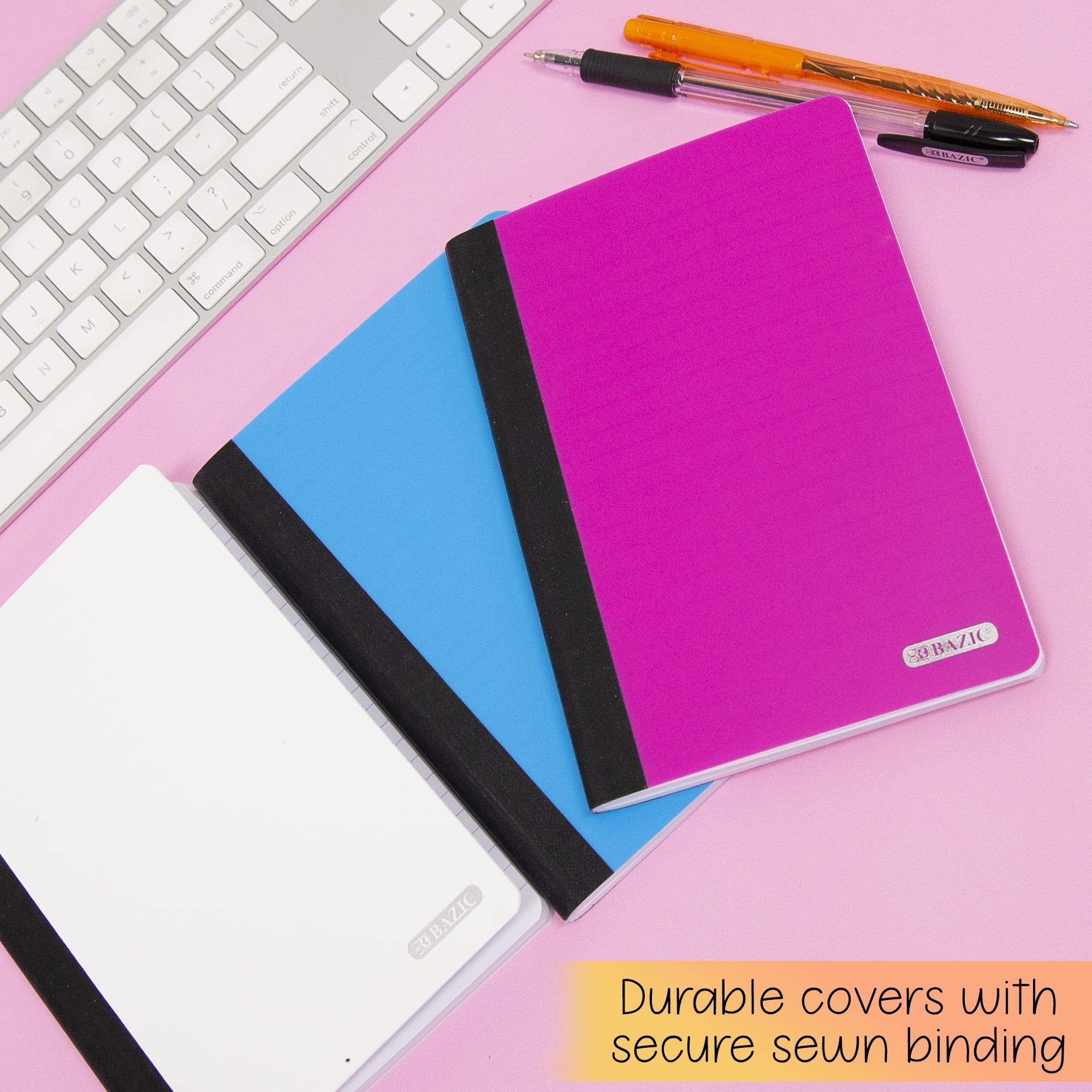 BAZIC Poly Cover Composition Book 80 Sheet 5" x 7", Assorted Color, 8-Pack