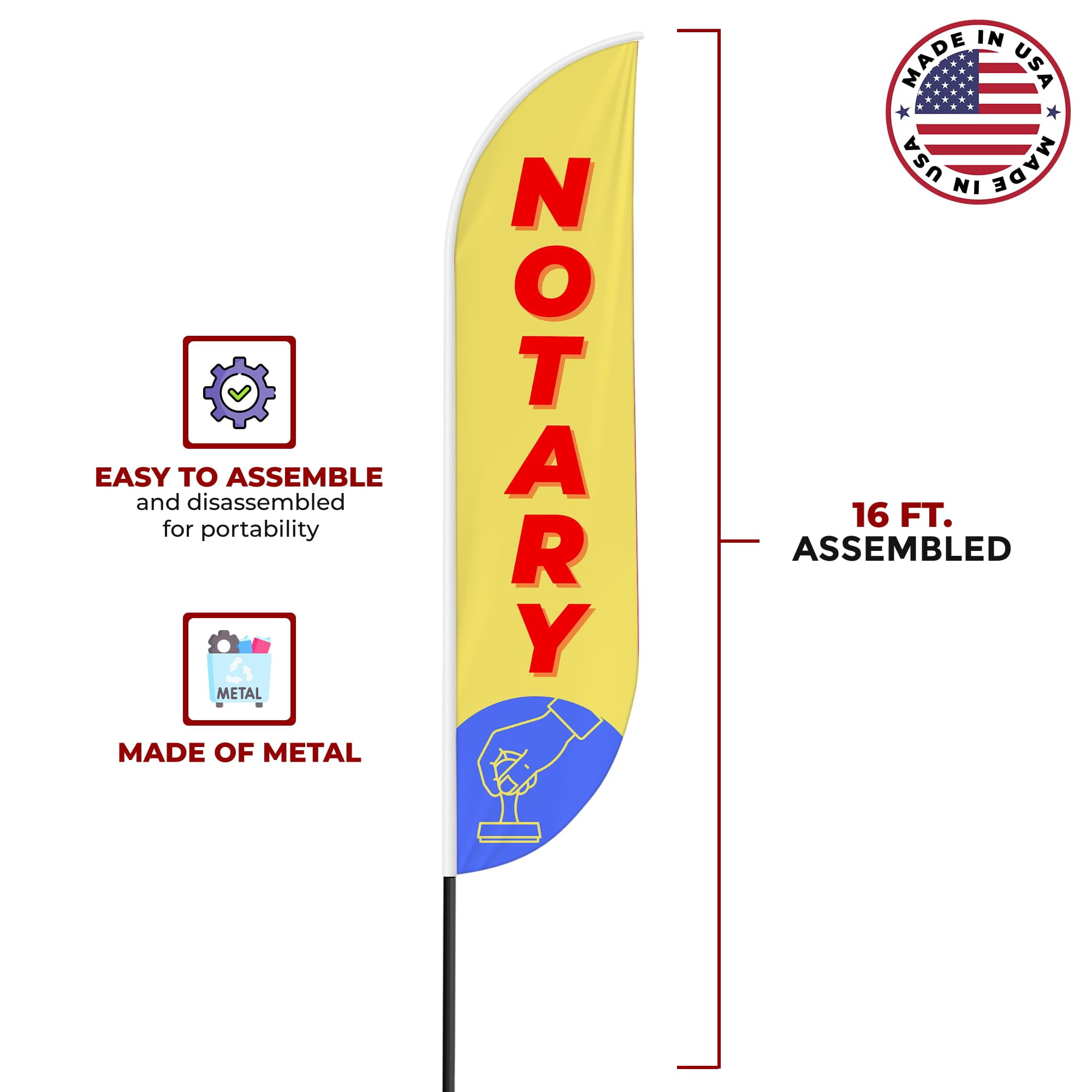 Notary Sign feather flag Pole Mount for Outdoor by Mavis Print | 15 FEET Long Polyester Outdoor Banner Flag Pole Kit for Easy Hang | HD Print Swooper Flag Pole Stand for Business Advertising
