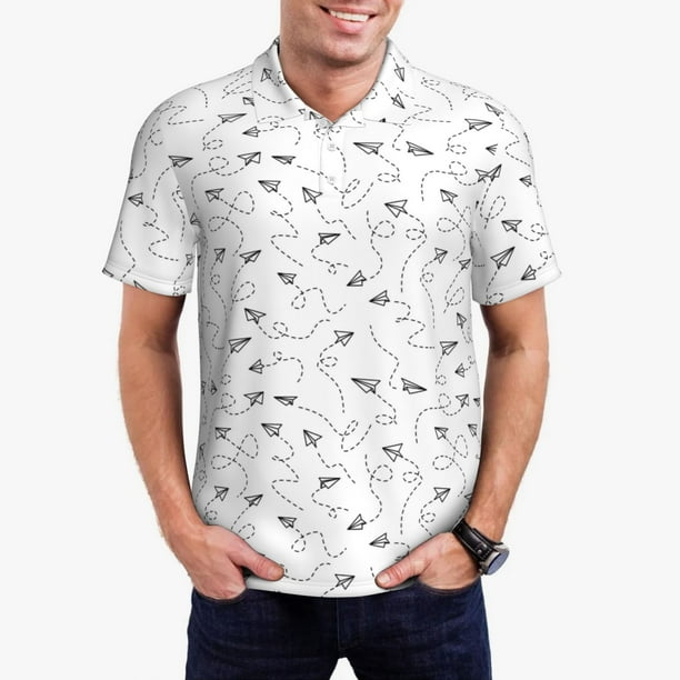 Fotbe Airplane Camiseta Polo de Golf para Hombre con Estampado – Camisa Deportiva Transpirable con Cuello Abotonado-Small