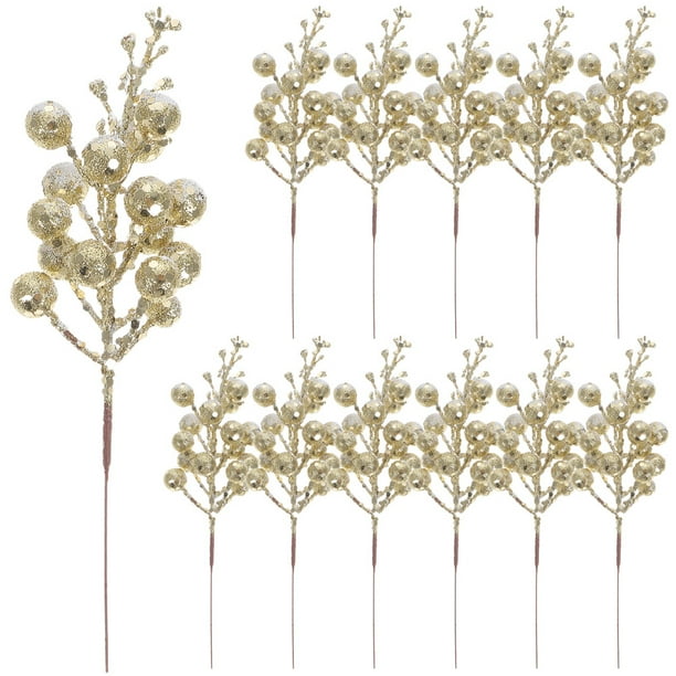 12 piezas de Navidad Glitter Berry Artificial Berry Tallos de bayas falsas Decoraciones de árboles de Navidad