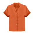 thumbnail image 6 of Womens Tops Dressy T Shirts Fashion Simple V Neck Solid Button Short Sleeve Tees,Orange,3XL, 6 of 6