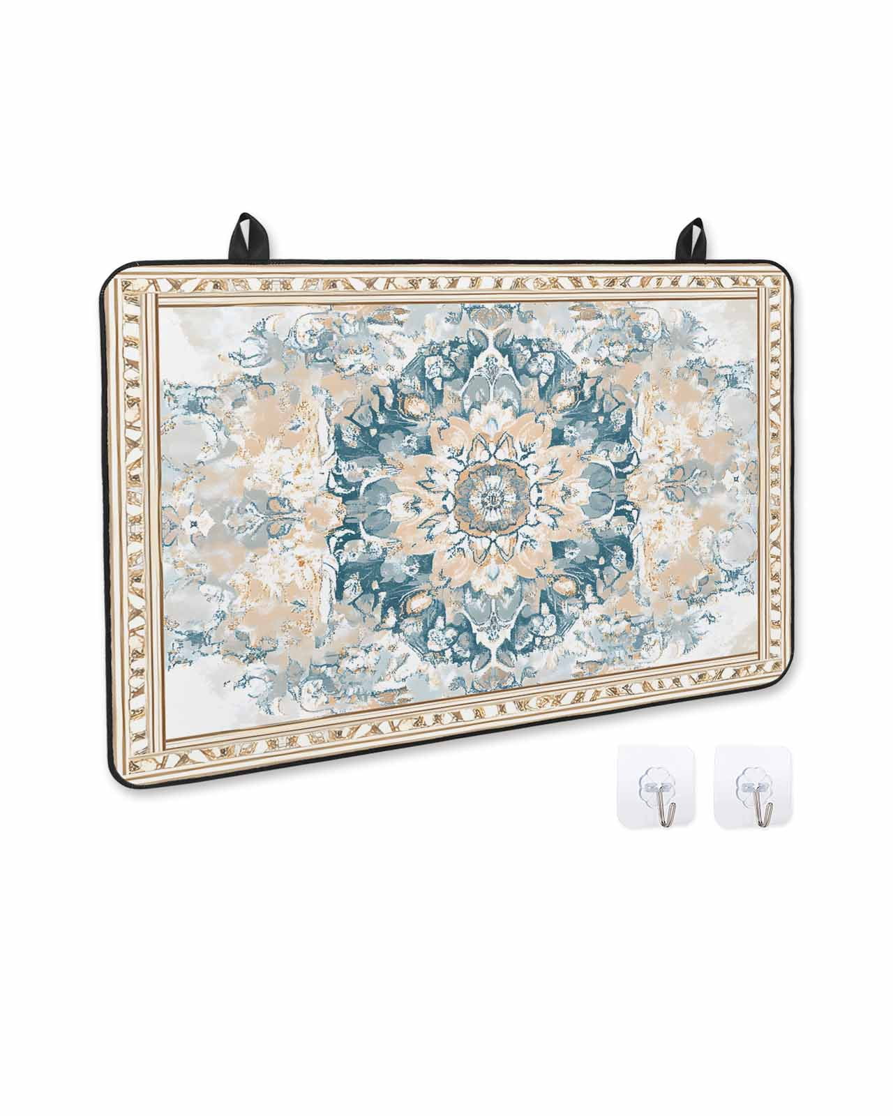 nqOlkjepod Large Induction Cooktop Protector Mat 24"x21", Blue Bohemia Stove Top Covers for Electric Stove, Boho Aztec Ethnic Abstract Flowers Pattern Stove Burner Cover Mats, Glass Top Stove Cover