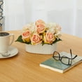 thumbnail image 3 of Nearly Natural 7" Rose and Hydrangea Artificial Flower Arrangement in White Vase, Pink, 3 of 3
