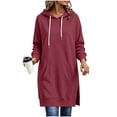 thumbnail image 2 of Neewe Womens Plain Oversized Hoodie Drawstring Extra Long Hooded Tunic Fall Sweatshirt with Pockets, 2 of 7