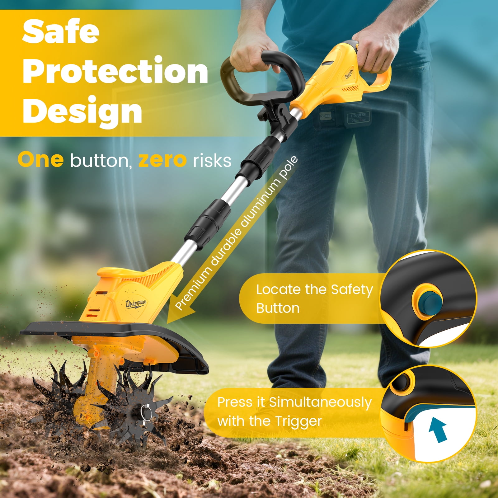 Cordless Tiller Cultivator Compatible with Dewalt 20V MAX Battery(Tool Only, Not battery), 310RPM Electric Rototiller Garden Tools with 40 Steel Tines, 9.1In Tilling Width & 6.3In Depth Tiller