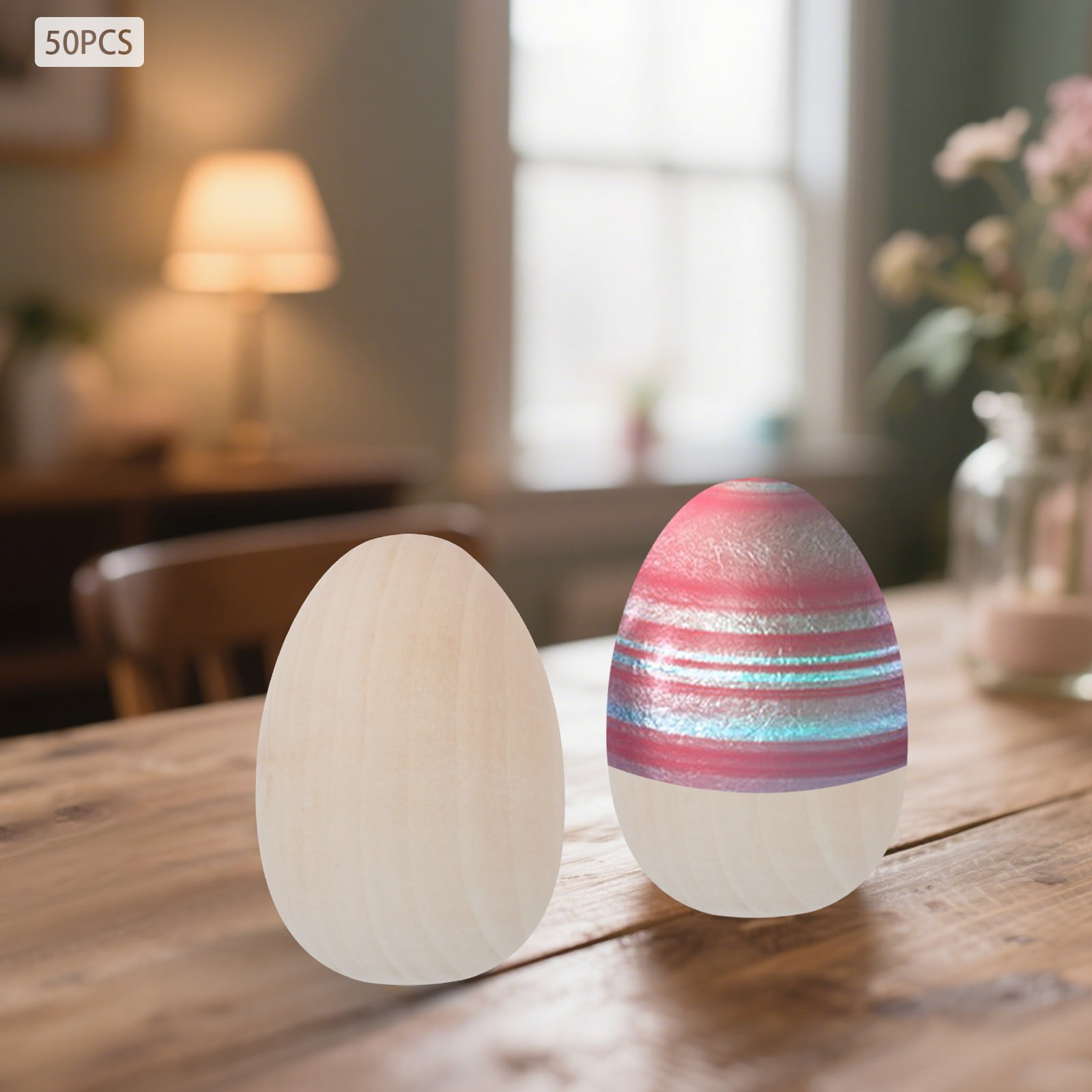 50pcs Wooden Eggs DIY Crafts Eggs, Easter Decoration Eggs for Painting Carving