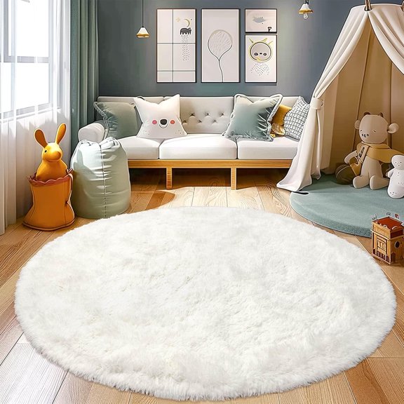 4 ft Round Rugs,Shaggy Area Rug for Nursery,Washable Fluffy Soft Floor Carpet,Non-Slip Circle Indoor Mats for Kids Baby Bedroom Teen Living Room,Dorm Home Decor,Beige