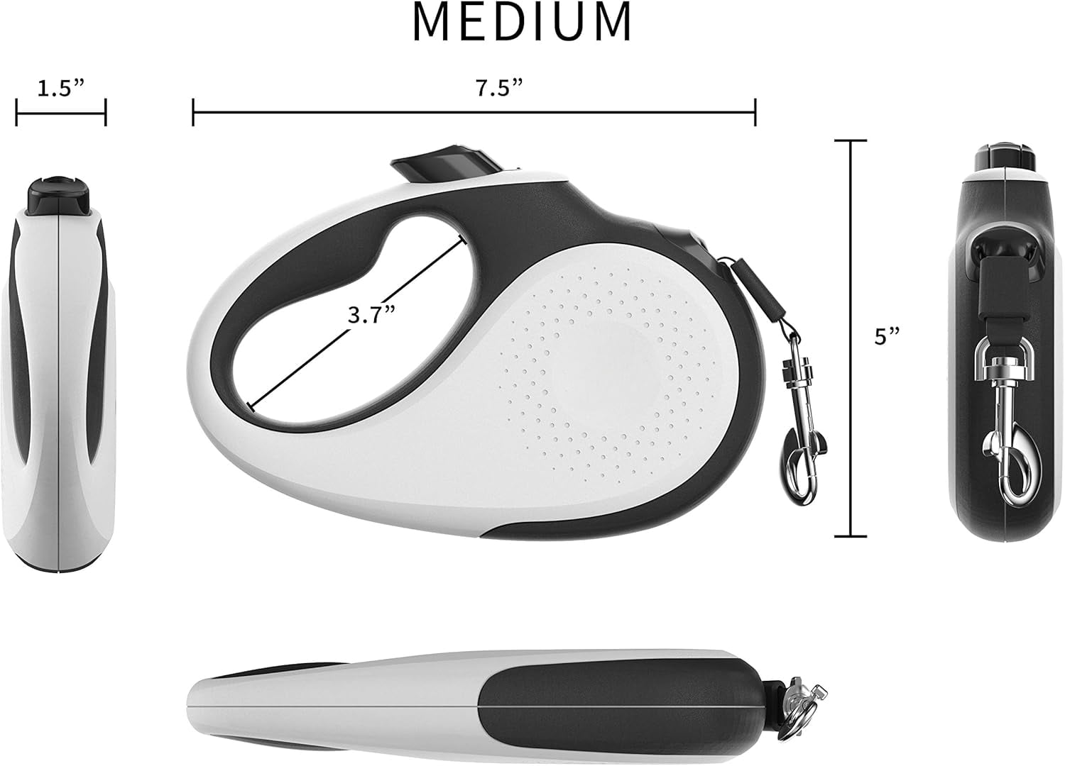 360 °   Tangle-Free Retractable Dog Leash |   16 ft Strong Nylon Tape |   One-Handed Brake, Pause, Lock (Medium, White)