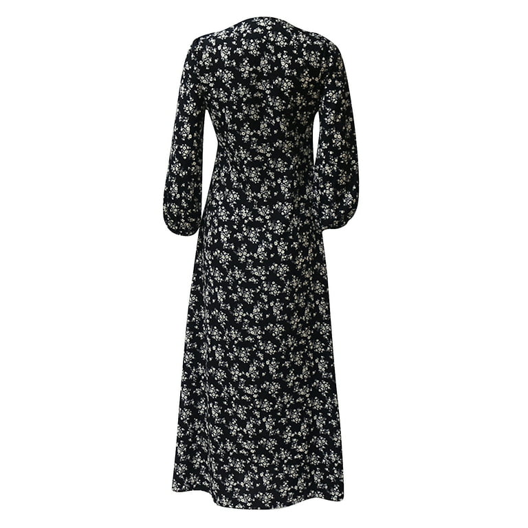 3 4 sleeve floral maxi dress Floral 3/4 Sleece V Neck Smocked Maxi Dress With Pockets