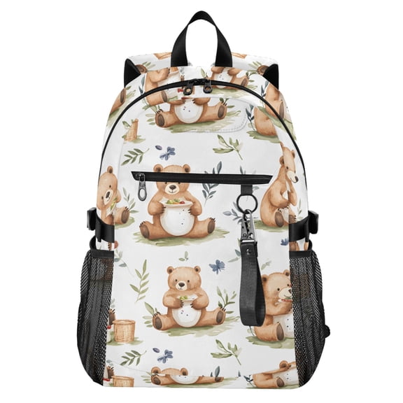 JIALIOU 14" Laptop Backpack Waterproof Airline Approved Stylish Casual Daypack for Travel Business College Work, Cute Bear with Honey Pot