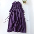 thumbnail image 2 of 3/4 Length Sleeve Dress Womens Cotton Linen Elastic Waist Loose Summer Button Up Collared Shirt Long Maxi Dress (Large, Purple), 2 of 5