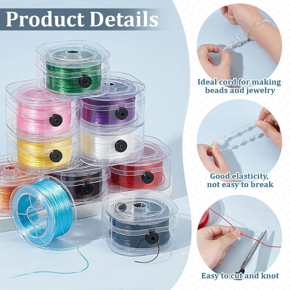 PH 1000 Yards 0.8mm Stretchy Bracelet Strings 10 Colors Elastic String Thread Jewelry Thread Beads Cord String with Organizing Cases for Jewelry Making Beading and Crafts 10 Rolls colorful