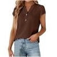 thumbnail image 1 of Women's Casual V-Neck Short Sleeve Blouse Button Down Shirt Solid Color Tops Comfortable Polyester Fashion Top for Work Party Dating Home Spring Summer, 1 of 9