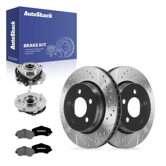 AutoShack Front Brake Rotors, Premium Pads & Hub Bearing Assemblies for Jeep, Liberty 2008-2012, 4WD RWD V6 3.7L - E-Coated Drilled & Slotted - ShadowGuard - 11.89" (302 mm), 5-Lug