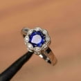 thumbnail image 2 of Lakshya Jewel LLC Lab Created Blue Sapphire Women Flower Halo Ring 14K White Gold Plated Silver, 2 of 4