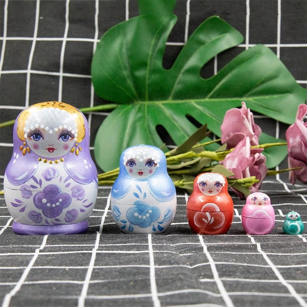 AEVVV Muñecas de anidación rusas hechas a mano Matryoshka de madera Set 5 Piezas - Babushka Dolls AEVVV Muñecas de anidación rusas hechas a mano Matryoshka de madera Set 5 Piezas - Babushka Dolls