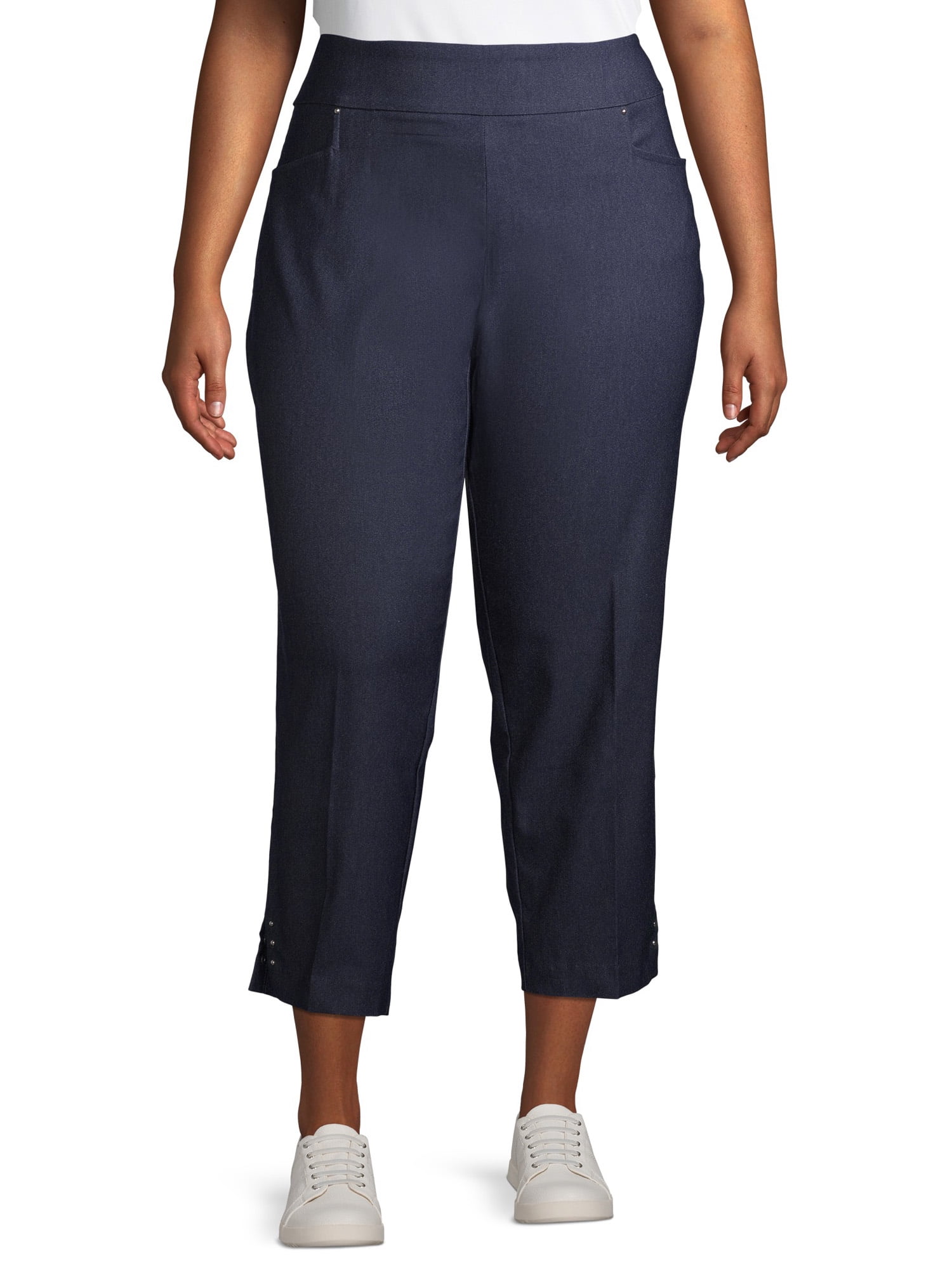 Wide Leg Cargo Capri Pants In Plus Size Oxford Navy NYDJ Apparel