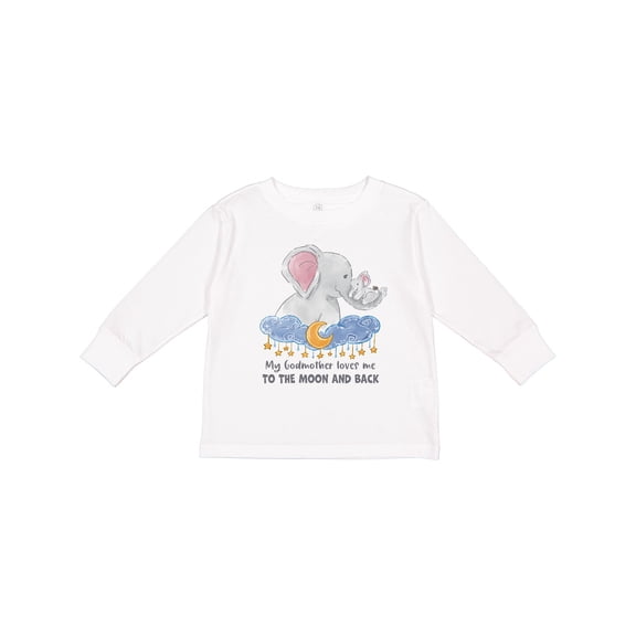 Inktastic My Godmother Loves me to the Moon and Back Elephant Family Boys or Girls Long Sleeve Toddler T-Shirt