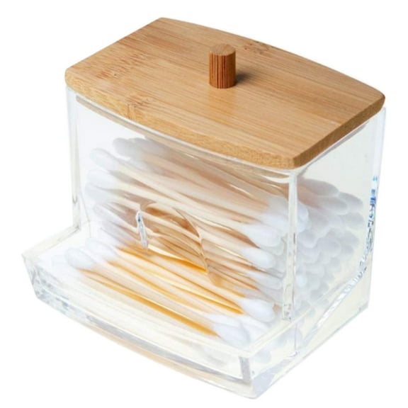 Duety Acrylic Qtip Holder Dispenser，Bathroom Accessories Organizer With Bamboo Lids For Bathroom Accessories Storage Organizer