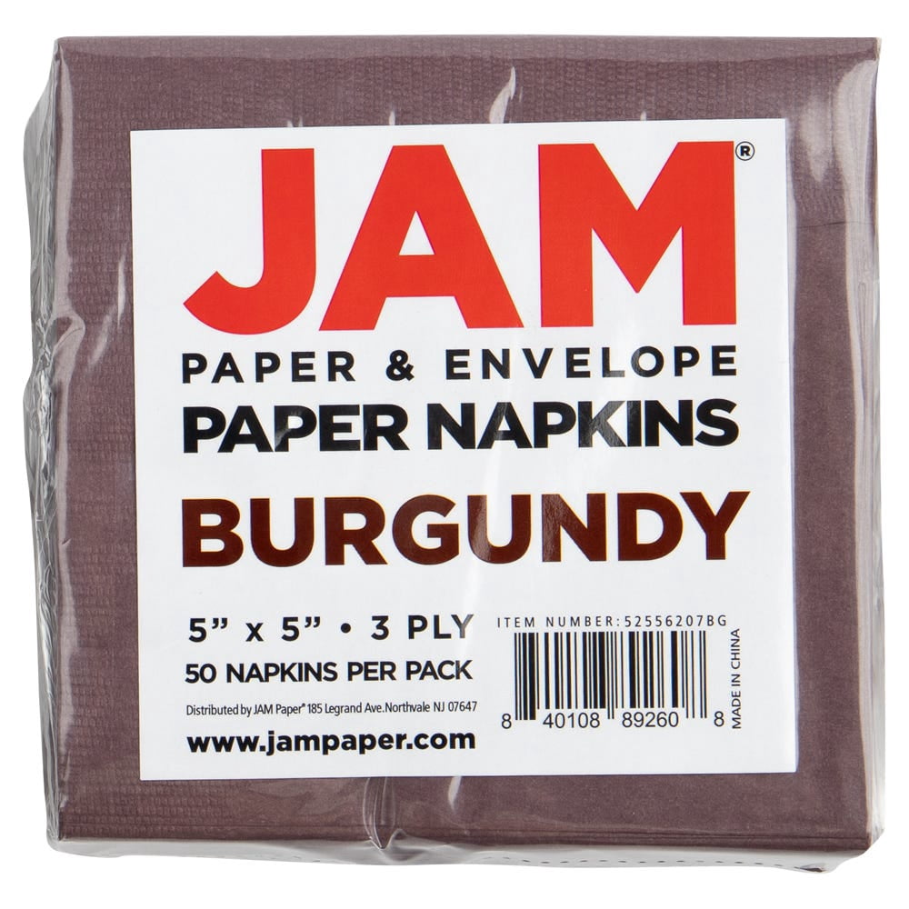JAM Paper Small Beverage Napkins, 5 x 5, Burgundy Red, 50/Pack