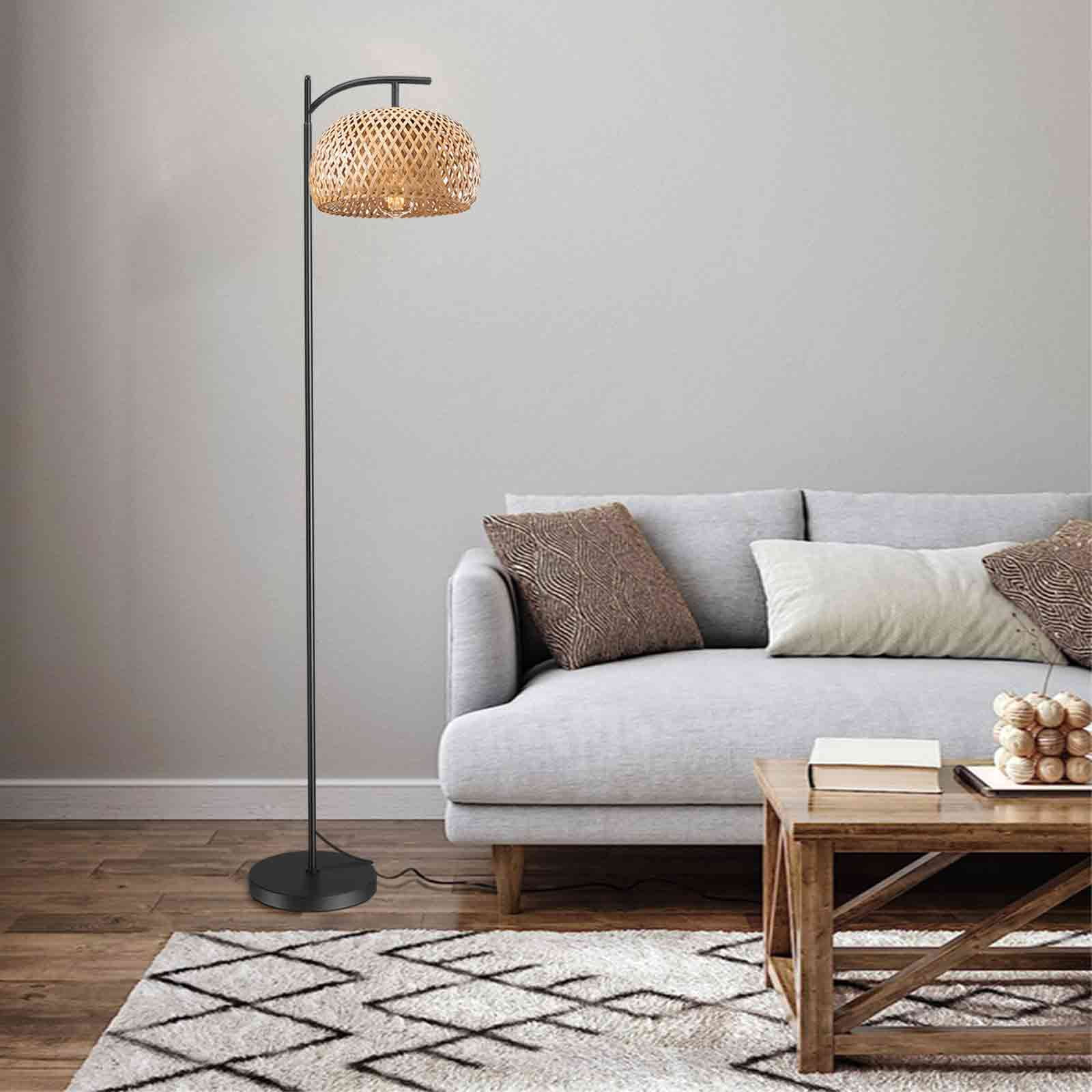 EE Eleven Master Floor Lamp for Living Room Farmhouse Rattan Standing Lamp, Nature Boho Bamboo Lampshade Floor Light for Bedroom, Office (Bulb not Include)