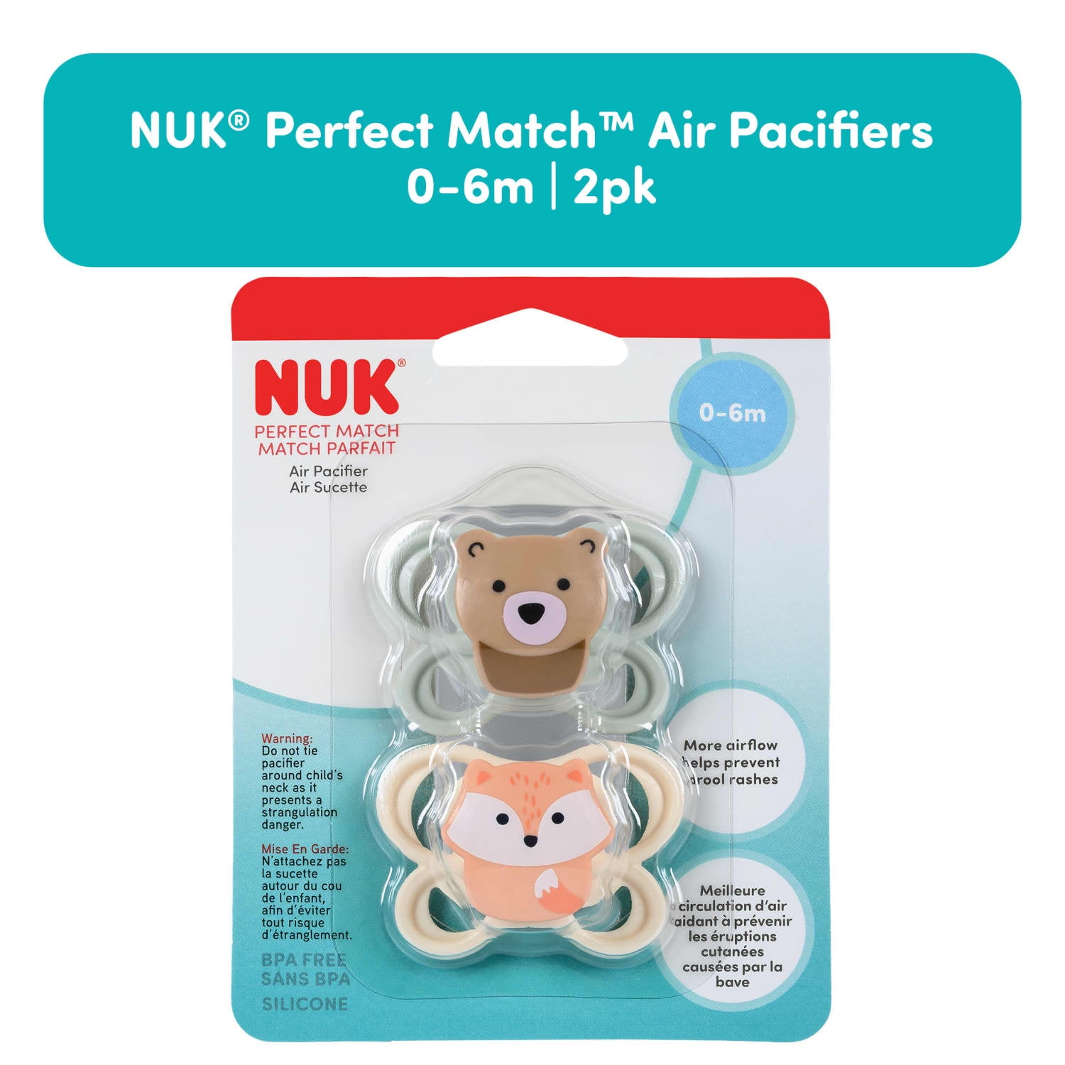 NUK Perfect Match Air Pacifiers, 0-6 months, 2 pack