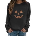 thumbnail image 2 of Trikvn Women's Halloween Sweatshirt Long Sleeve Crewneck Pullover Tops Rhinestone Pumpkin Face Graphic Tees Festive Fall Shirts Casual Holiday Party Clothes, 2 of 5
