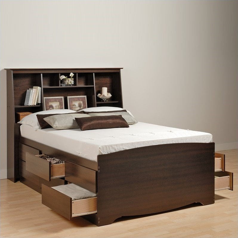 Prepac Manhattan Tall Double / Full Bookcase Platform Storage Bed in