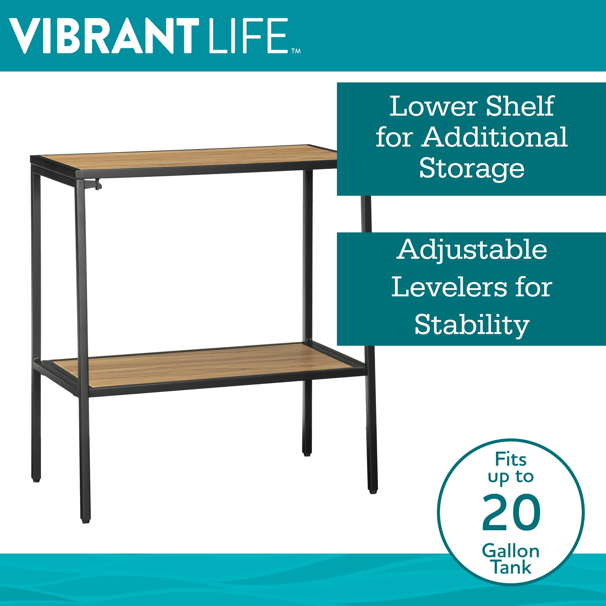 Vibrant Life Aquarium Stand, Warm Walnut Finish, 25.75"L x 14.76"W x 28.03"H