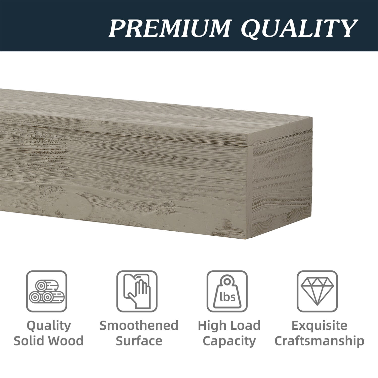 Hommoo 72" Rustic Wood Fireplace Mantel Wall-Mounted & Floating Shelf for Home Decor, Gray