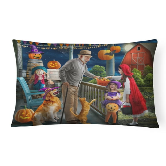 Carolines Treasures PTW2072PW1216 Halloween at Grandpas Golden Retriever Canvas Fabric Decorative Pillow  12H x16W