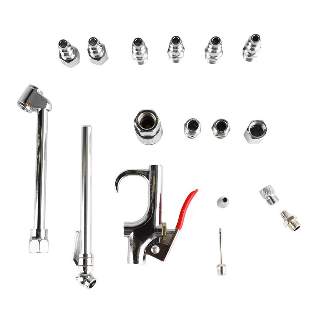 Kit de accesorios para pistola de aire comprimido de 17 piezas, acoplador de 1/4 NPT, mandril de pie doble, medidor de neumáticos, compresor, kit de inflado