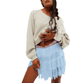 thumbnail image 1 of Falda Y2K de Tiro Bajo para Mujer, Plisada, con Volantes y Ribete de Encaje, Corta, Holgada y en . Azul L, 1 of 7