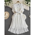 thumbnail image 3 of Vestidos ahuecados de encaje de alta calidad para mujer, vestidos de oficina OL, retales con cinturón, vestidos plisados grandes, línea A, novedad de verano, 3 of 5