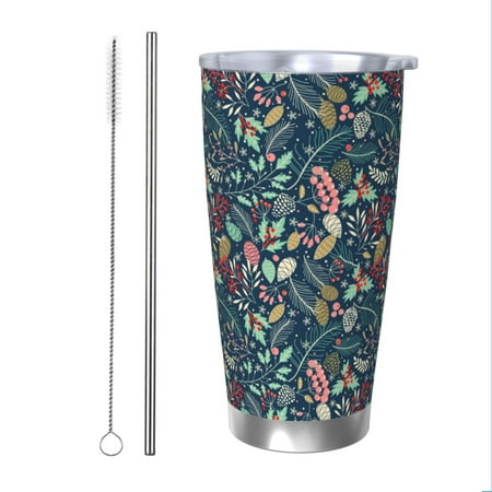 

Cauagu berry Nuts Leaf Pattern 20oz Tumbler Stainless Steel Vacuum Insulated Tumbler with Lid Insulated Coffee Mug Thermal Cup with Splash Proof Sliding Lid-Straw Two-piece Set