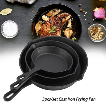 Cast Iron Pot And Pan Set Ashata 3pcs/Set 16cm 20cm 25cm Cast Iron Frying Pans Cookware Pots Household Kitchen Cooking Tool, Cooking Pan, Cookware ()