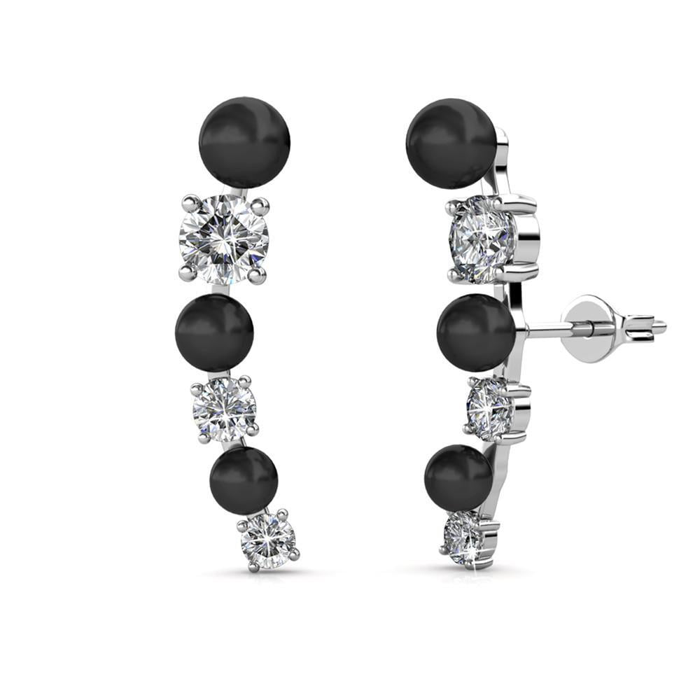 Cate & Chloe Juniper 18k White Gold Plated Wrap Earrings with Swarovski and Black Beads for Women