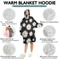 thumbnail image 5 of Wearable Oversized Blanket,Black Daisy Flower Golden Centers Pattern Wearable Blanket Hoodie for Adults,Cozy Hooded Blankets with Super Pockets,Super Warm Fuzzy Pullover for Women & Men, 5 of 6