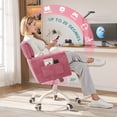 thumbnail image 3 of Romorgniz Adjustable Office Chair with Wheels, Soft-Touch Upholstered Desk Chair with Side Pockets, Ergonomic Vanity Chair for Bedroom, Home Office, Pink, 3 of 10