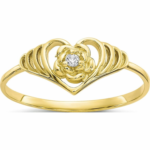 10K Yellow Gold Cz Heart Ring (Size 6) Made In United States 10c1181