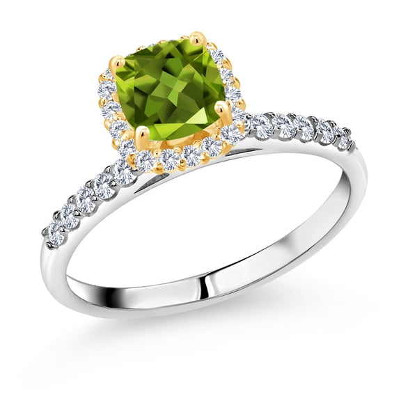Gem Stone King 1.48 Ct Green Peridot E-F Lab Grown Diamond 925 Silver and 10K Yellow Gold Ring (Size 8)
