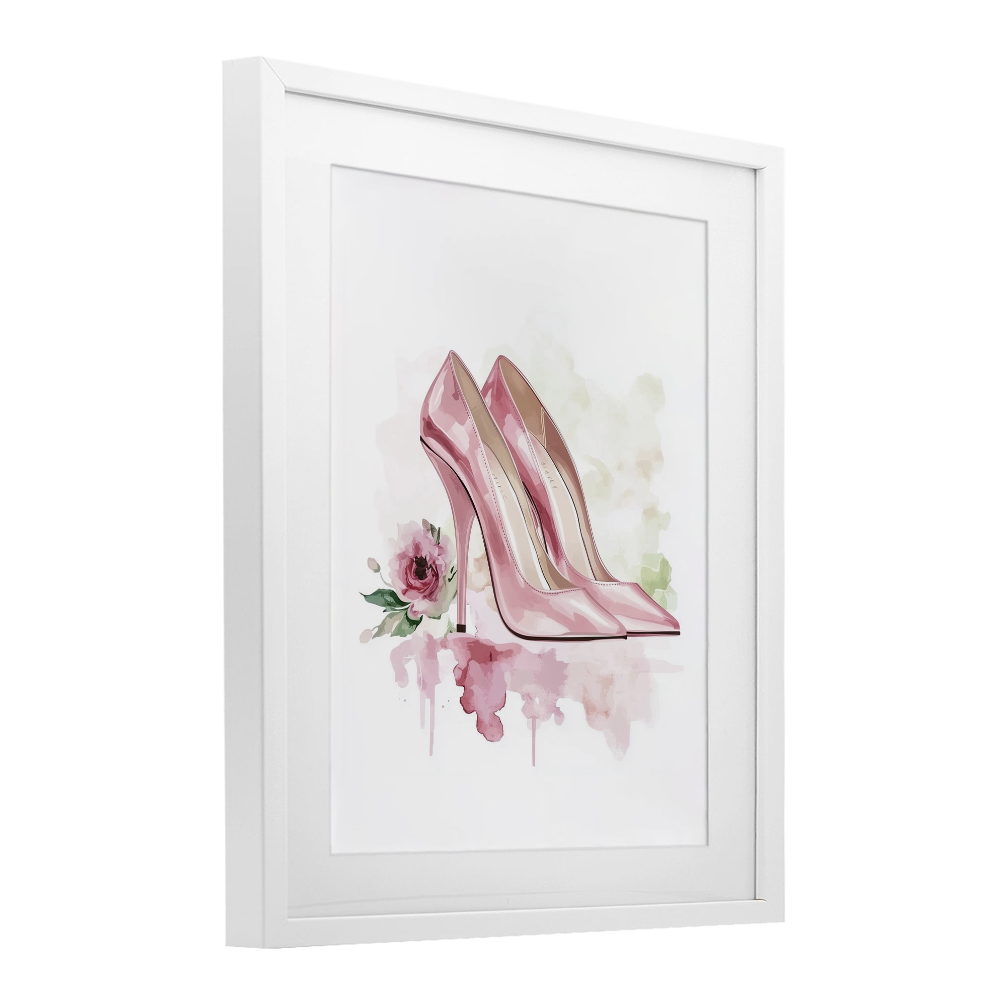 Rosy Pastel Heels White Framed Print Under Glass, design by Christine Simpson Art